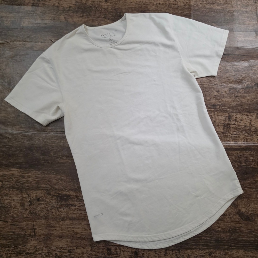 BYLT Drop-Cut T-Shirt Womens Medium White Short Sleeve Curved Hem Performance
